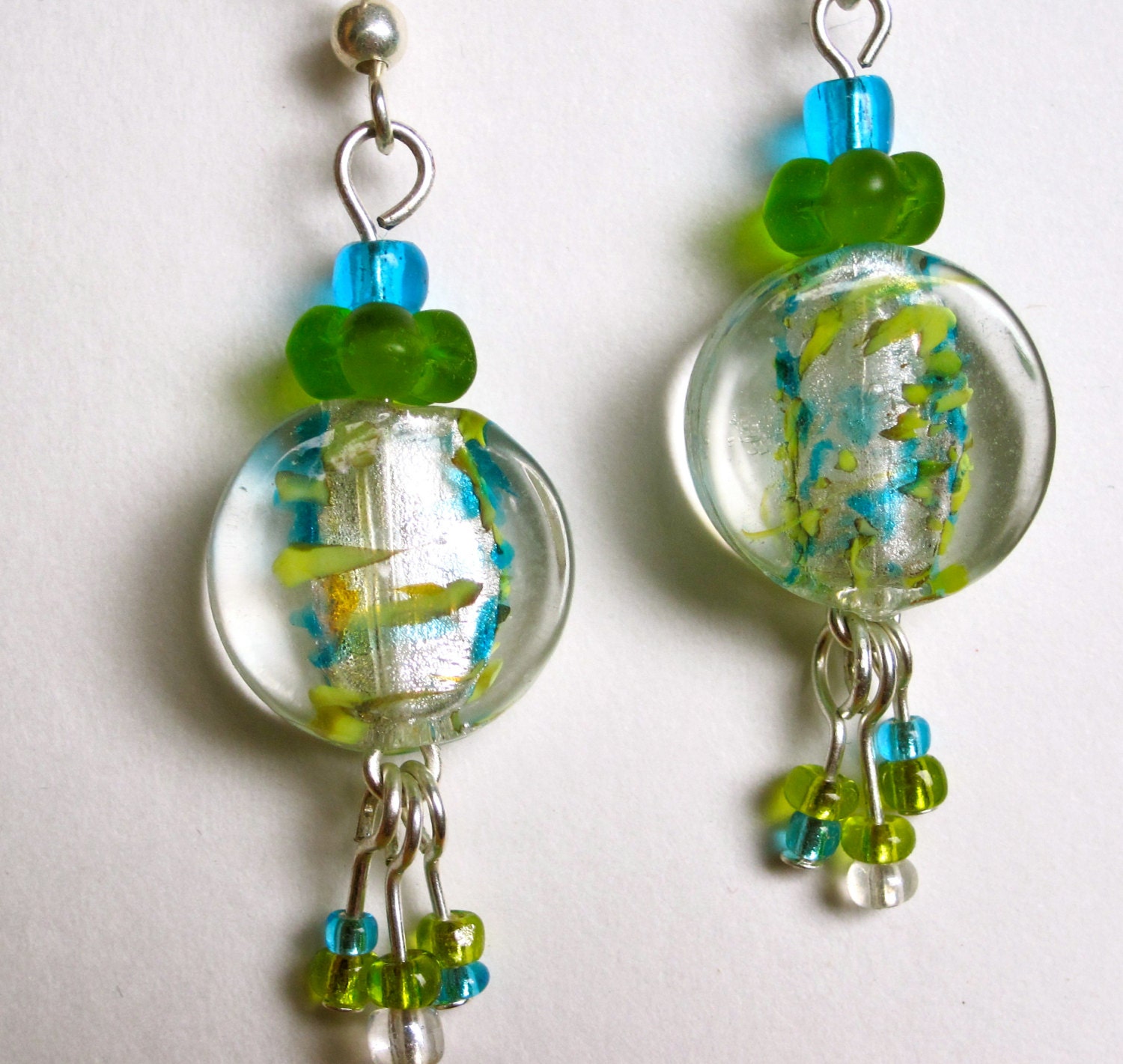 Blue Green Dangle Earrings