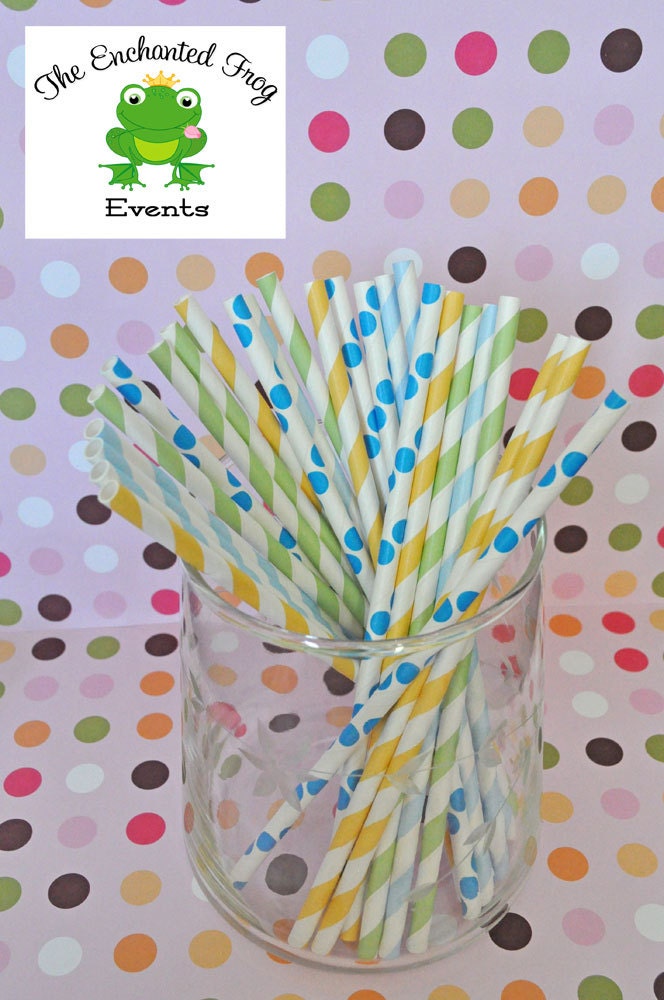 Paper Straws - 25 It's a Boy Baby Shower Striped Party Straws and Coordinating DIY Straw Flag PDF