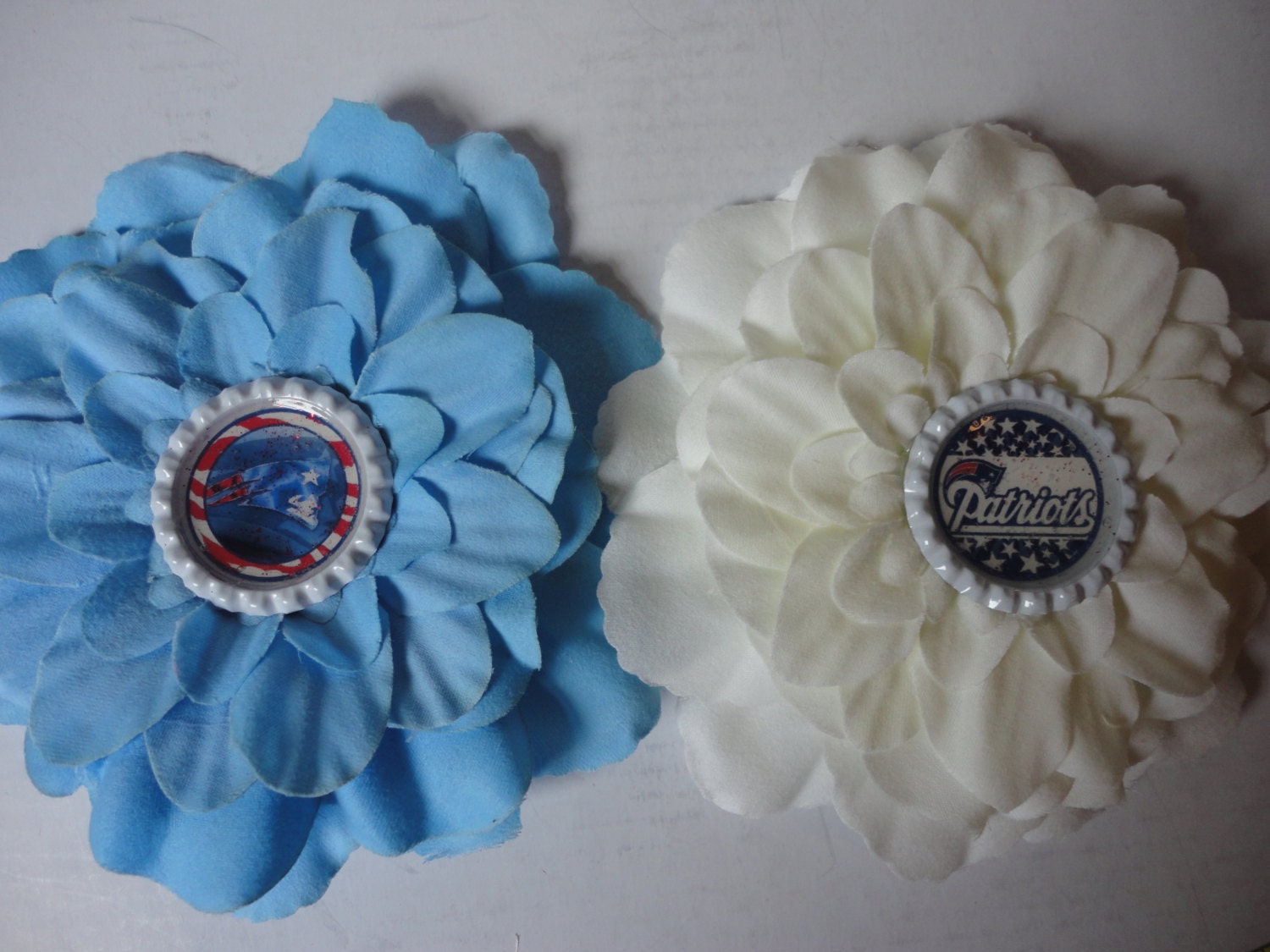 girls white blue PATRIOTS fan football flower hair clip pair
