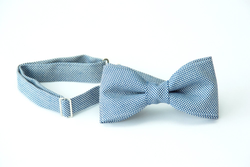 Mens bow tie by Bartek Design - groom wedding classic retro necktie chic gift ready to wear - blue azure wool tweed