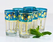 Moroccan Style Glasses Cups, Traditional Nana Mint Tea Serving Glasses, Islamic Glasses, Colorful Glasses with Islamic Decorative Pattern
