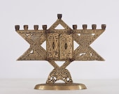 Vintage Hanukkah Menorah, Brass Menorah Judaica, Israeli Menorah, Magen David