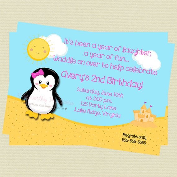Printable Summer Penguin Birthday Invitation Il_170x135
