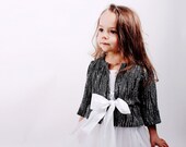 Free shipping /Flower girls black silver jacket big white bow multi special occasion birthday summer beach wedding toddler baby dress jacket