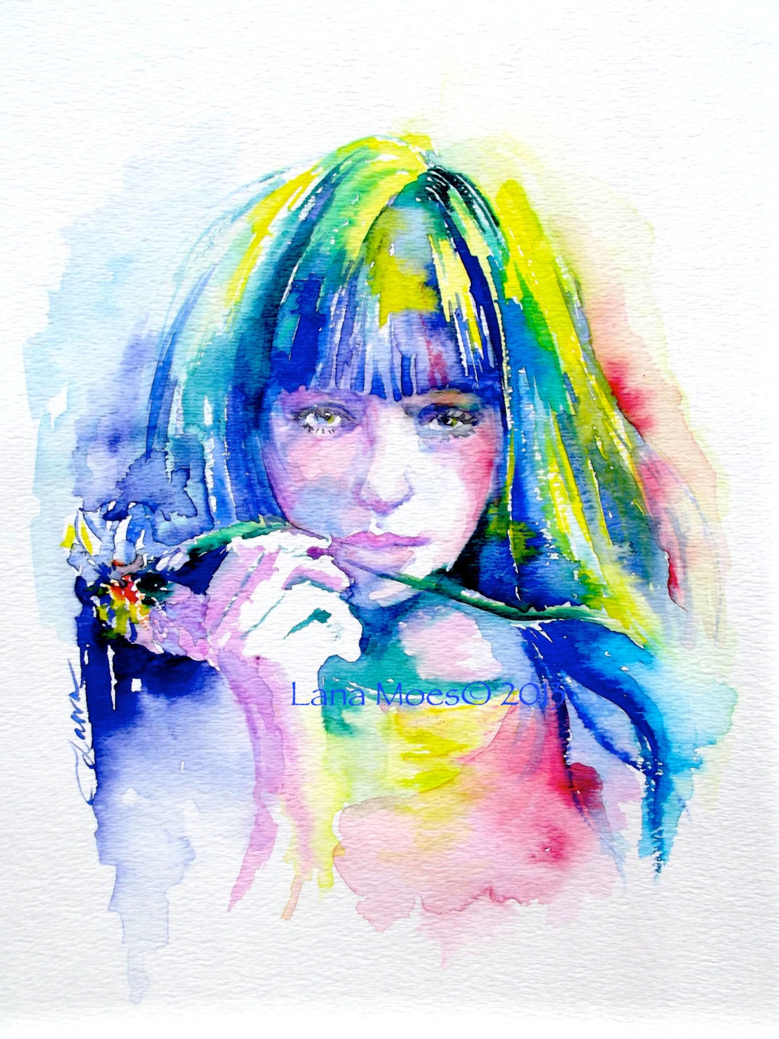 Original Watercolor Painting  9 x 12 - Abstract Portrait Watercolor by Lana Moes