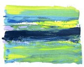 Abstract Navy, Teal, Green, Chartreuse Neon Acrylic Original Painting - Modern Home Decor - Large Painting on Canvas Paper