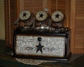 Texas Farm House Primitive Star Wood Bread Box with 3 Primitive goodie jars