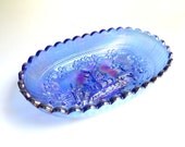 Vintage L.E. Smith Blue Carnival Glass Candy Dish, Windmill Design, Purple Blue Glass Bowl