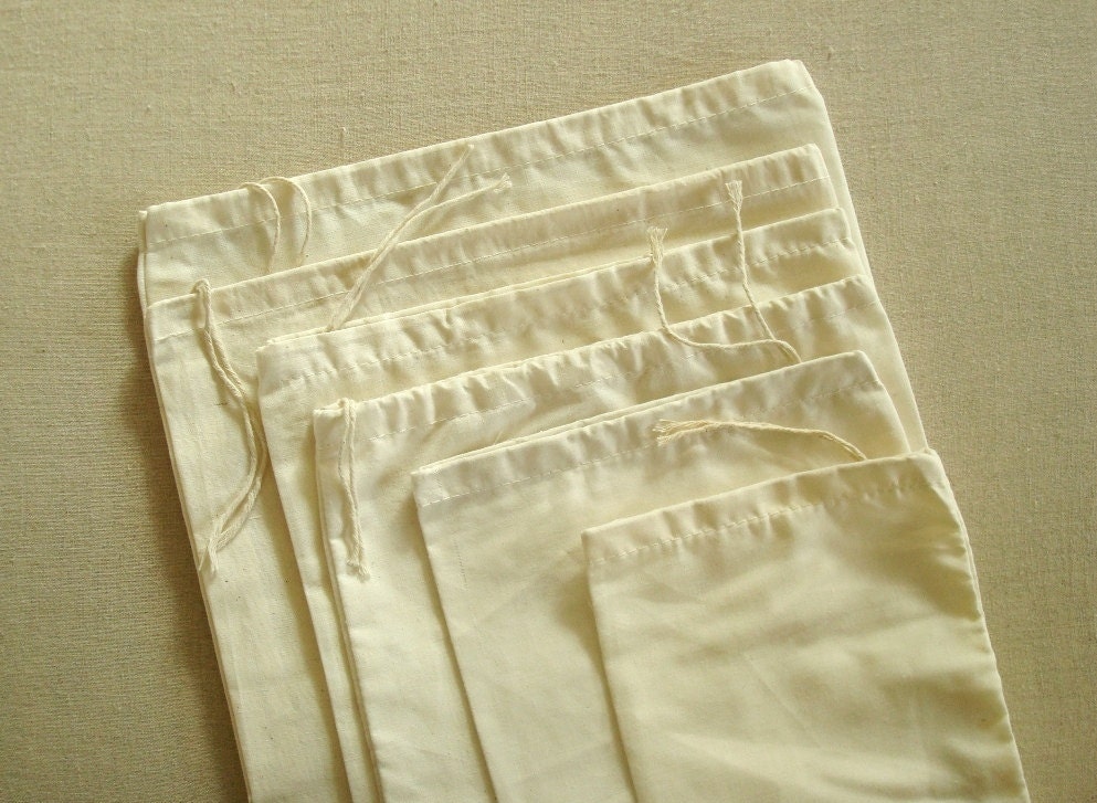 Big Bag sample set 6 Best Cotton Muslin bags, 6x10, 8x10, 10x12, 10x16, 12x16, 12x20