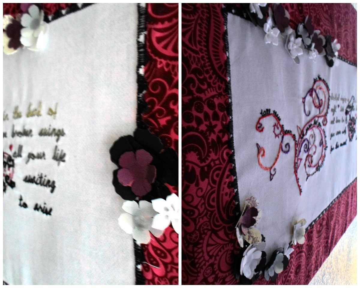 Wall Art 16 Inches By 24 Inches Home Decor Fabric Wall Hanging Mixed Media Embroidery