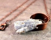 Rustic gemstone necklace, raw blue kyanite necklace, natural gemstone necklace, beadwork, boho jewelry,