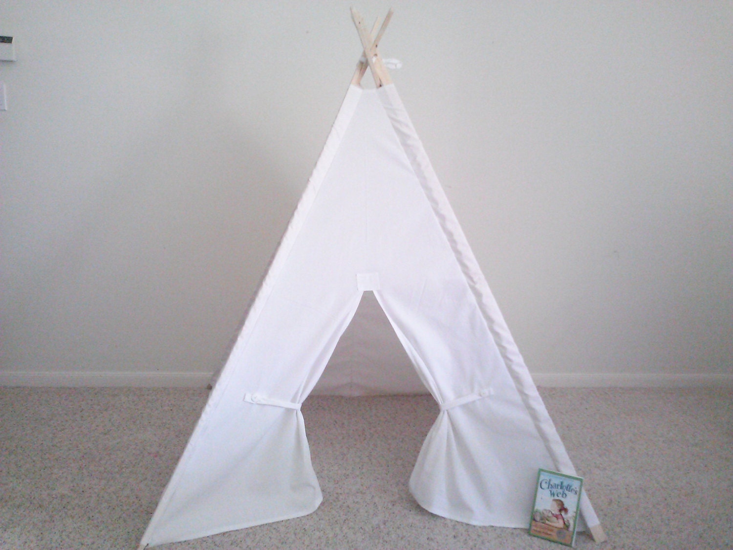White Canvas Teepee with tie backs  also in Natural Canvas ,  Playfort, Play Tent, Tipi, Wigwam or Kids Fort