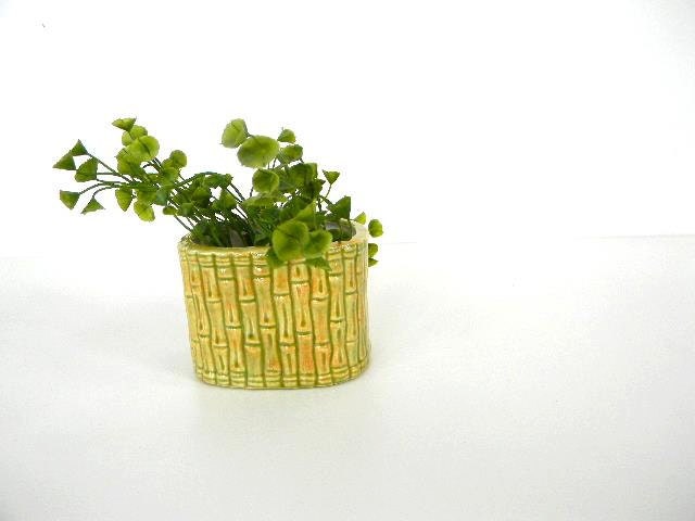 vintage little bamboo ceramic planter