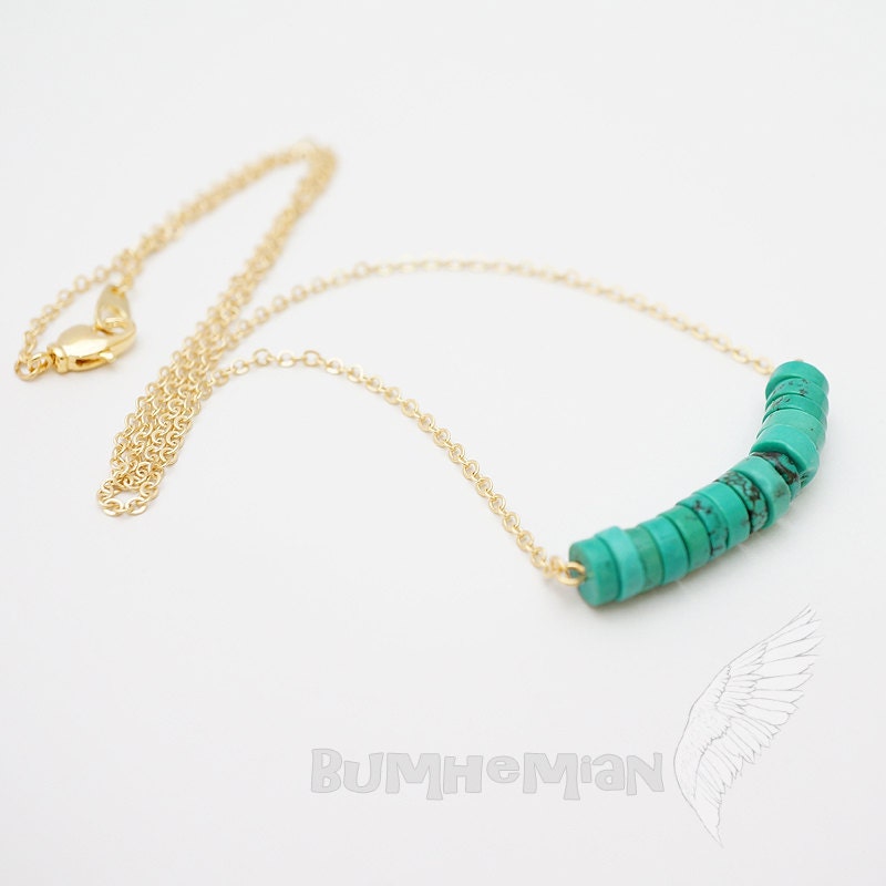 Green Turquoise Life Savor Beads Pendant, 16k Gold Plated, 17.9" Necklace