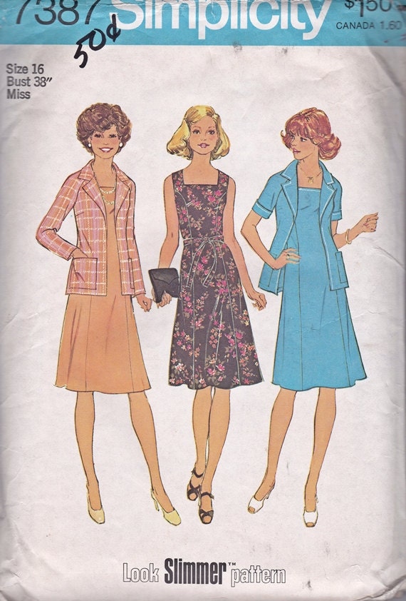 Vintage 70s Simplicity 7387 Princess Seam Dress and Jacket Pattern