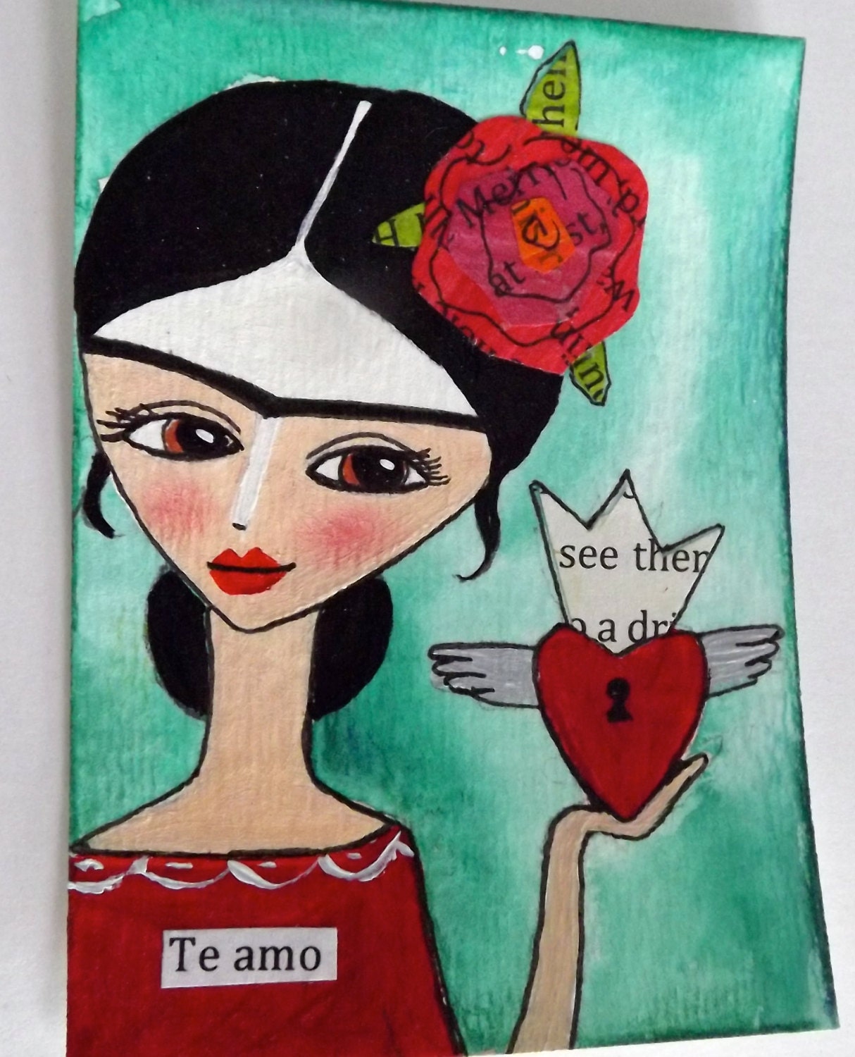 Frida Aceo Original Mixed Media Art