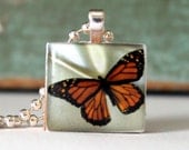 MAY SALE - Butterfly Scrabble Tile  Pendant, scrabble necklace, up-cycle, eco, nature, rustic, scrabble jewelry