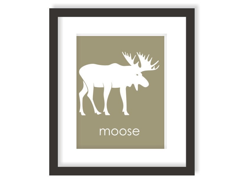 Moose Modern Nursery Art Print, Personalized Custom Woodland Nursery, Forest Nursery, Childrens Decor, Kids Wall Art - 8x10