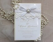 Wedding invitation- Luxurious Lace ivory and white with pearl cluster
