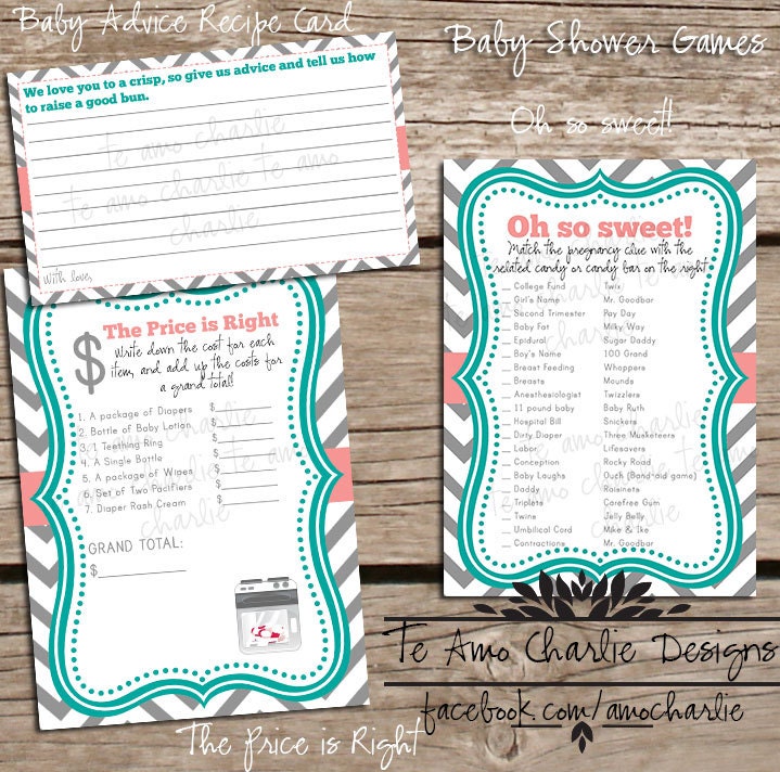 Printable Baby Shower Games - The Price is Right Baby Shower Game - Oh So Sweet Baby Shower Game - Baby Advice Recipe Card