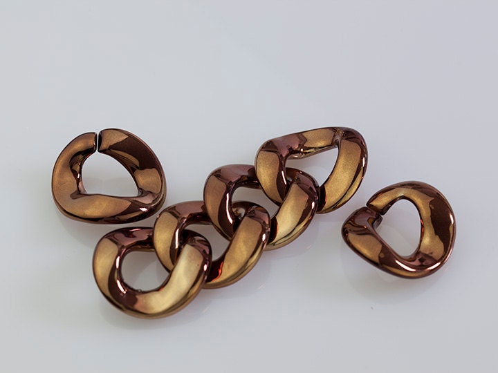 Antique Brass Chain Links, Acrylic Links, Plastic Links, Open Link, Electro-plated, 30x33mm, Pkg of 50 PCS, L0EG.AB10.P50