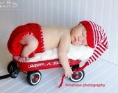 Striped Pixie Hat, Diaper Cover and Slippers- Custom Order Size & Color