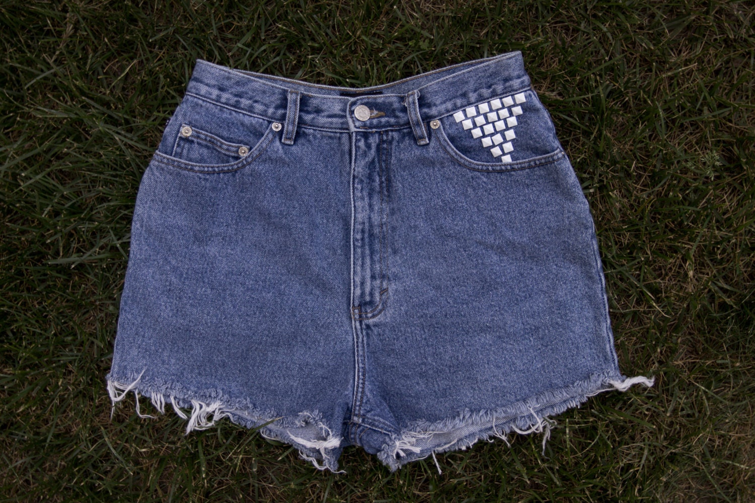 White Studded High Waisted Shorts