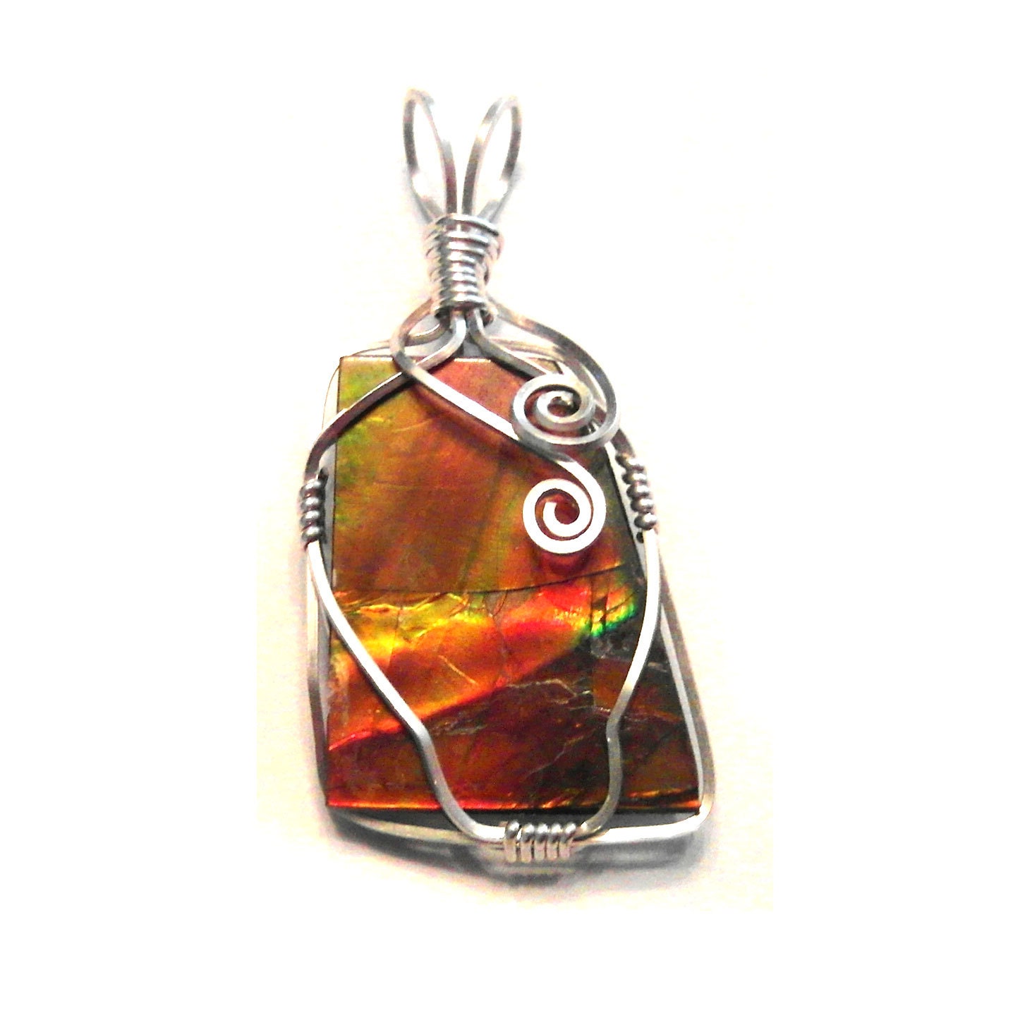 Ammolite Pendant - Argentium Sterling Silver Wire Wrap