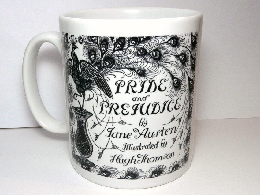 Pride & Prejudice Mug, Vintage Book Themed Mug, Peacock Book Mug, Jane Austen, UK