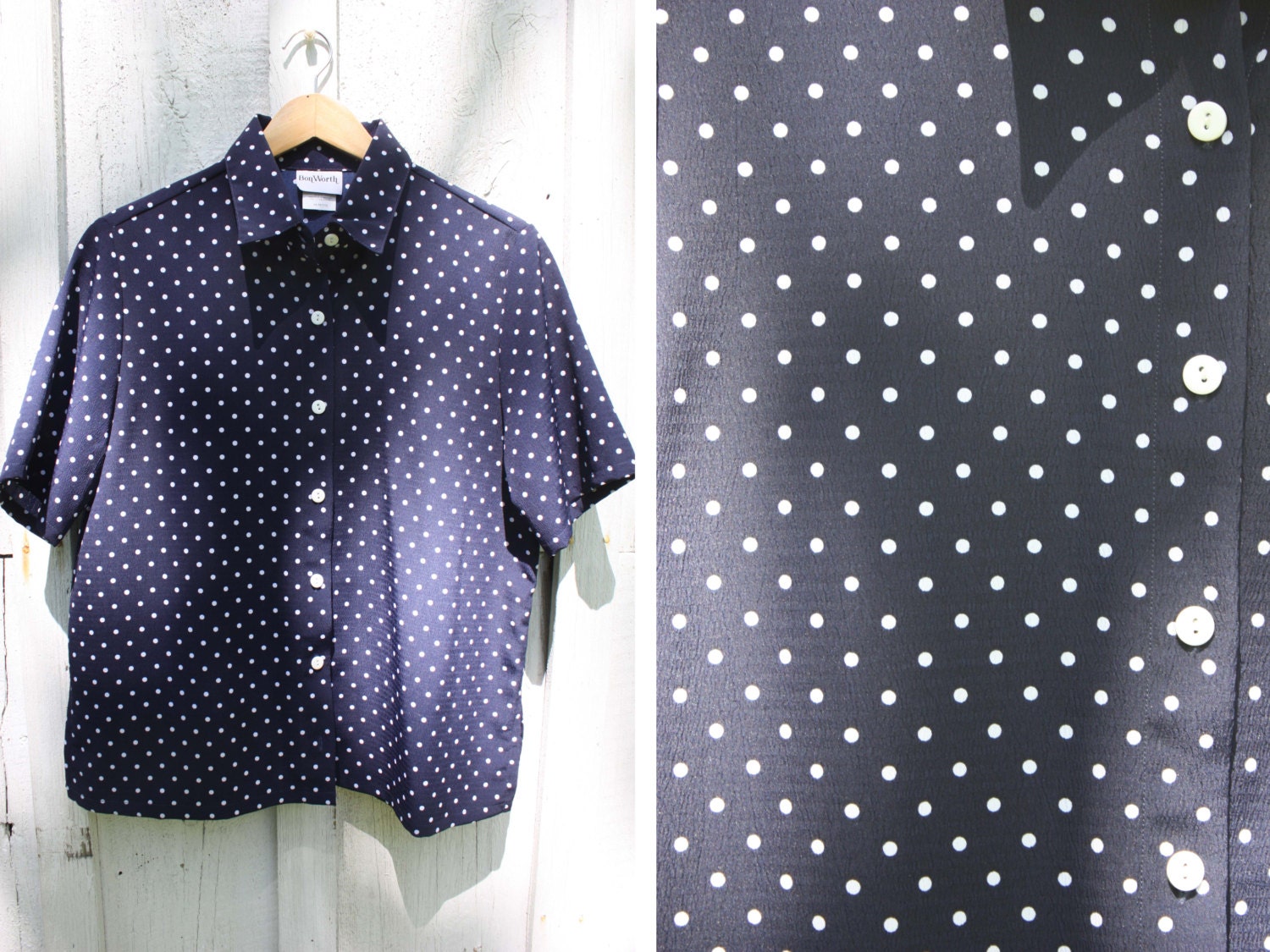 Vintage Navy Blue Polka Dot Blouse