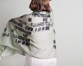 Lightweight Cotton Voile Scarf, Sage Green Hand Screen Printed Women Wrap Shawl