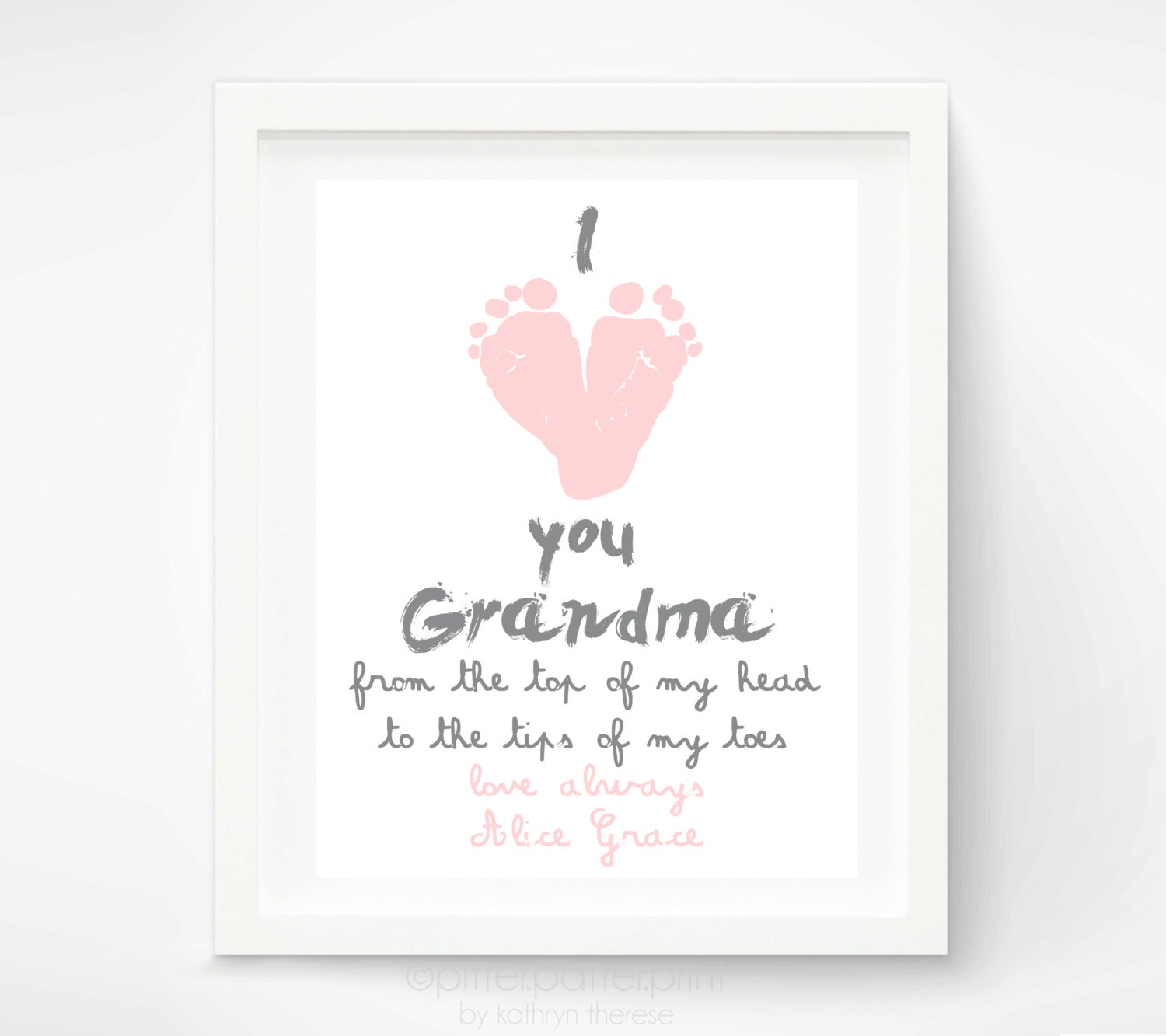 Personalized Mother's Day Gift for Grandma - I Love you Grandma Baby footprint Art -  Gift for Grandmother - Gift for New Grandma