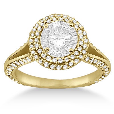 1.00ct Micro Pave Halo Diamond Engagement Ring Setting 18k Yellow Gold G-H/VS