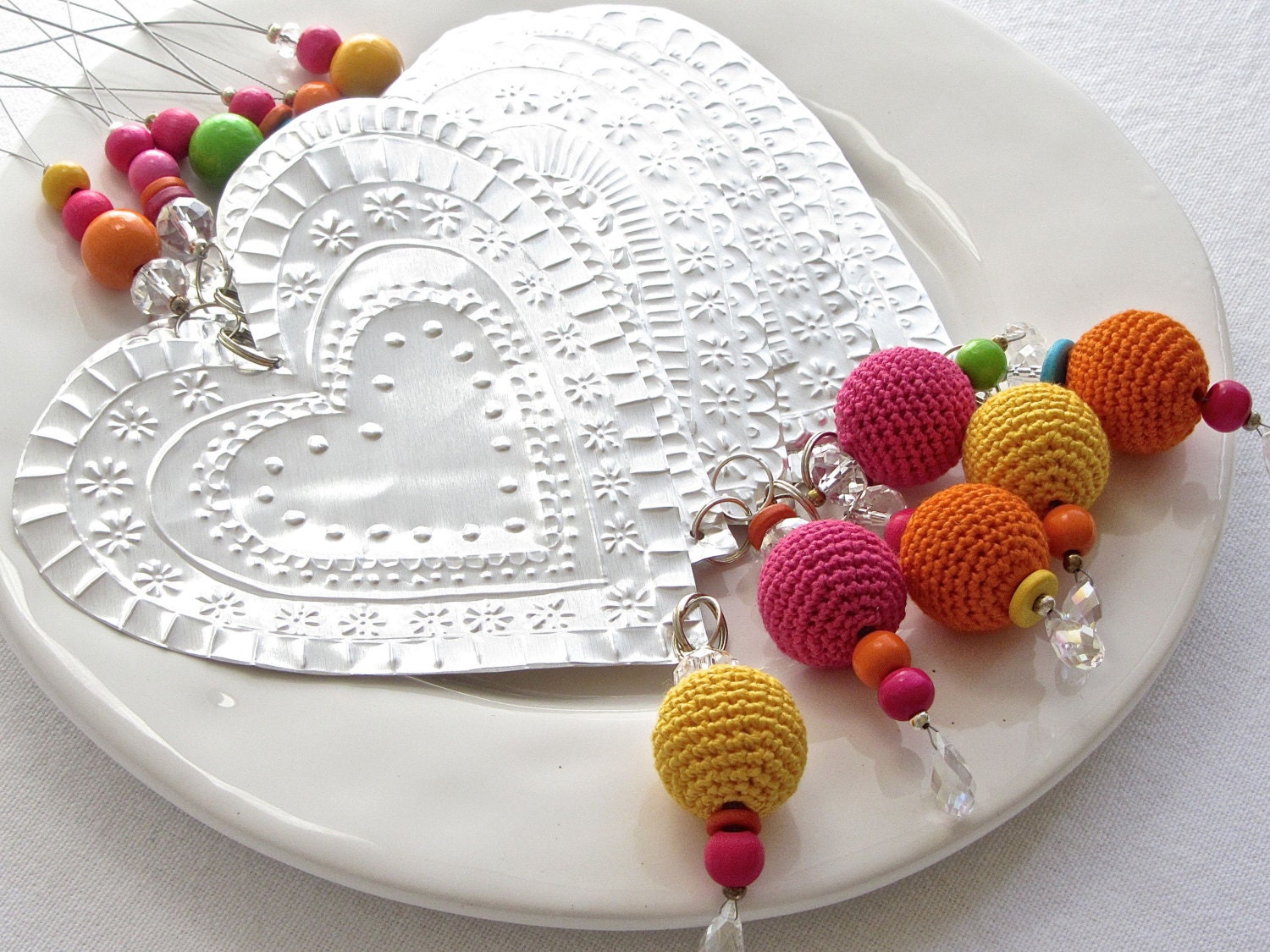 Items similar to Hanging Ornament, Embossed Metal Heart, Decorative