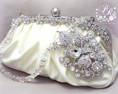Wedding Clutch Rhinestone Brooch Clear Crystal handle light ivory clutch bridal clutch white evening bag Purse