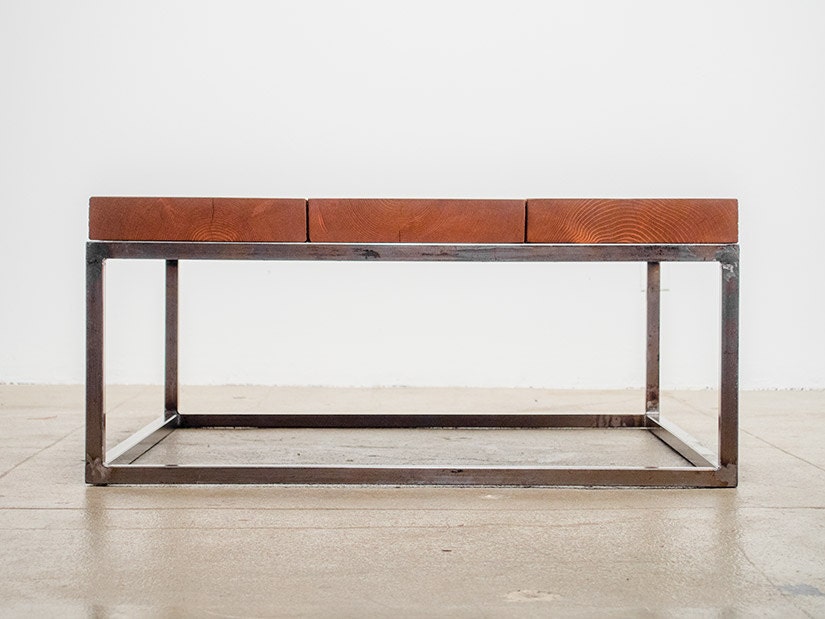 Modern Minimalist Reclaimed Wood and Steel Coffee Table
