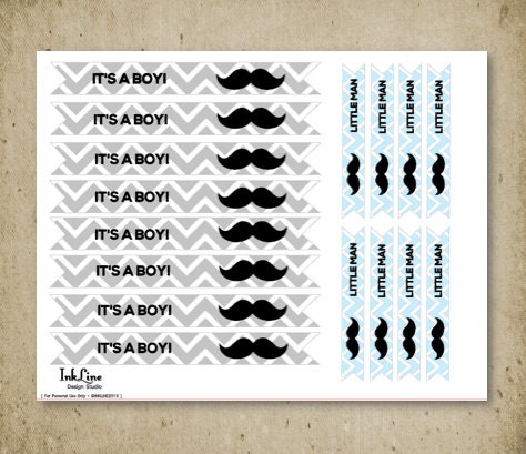INSTANT DOWNLOAD - Printable flags - MUSTACHE - It's a boy, Little man - pdf, pennant - baby, shower, straw pennant diy printable pdf