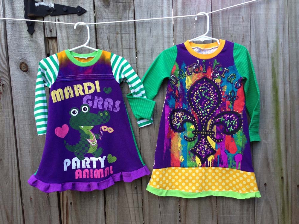 Unique one-of-a-kind upcycled girls boutique clothing and cute custom dresses and rompers Birthday holiday Mardi Gras