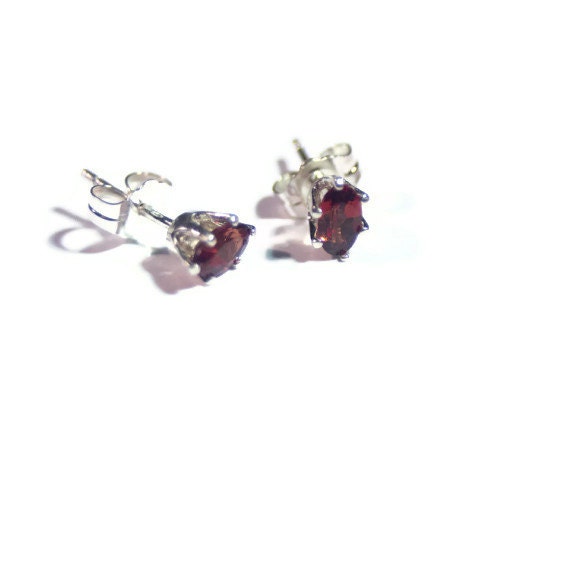 Garnet Earrings, Red Gemstone Jewelry, Sterling Silver Earrings, January Birthstone Jewelry