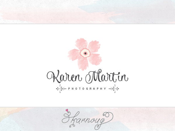 One of a kind, Vintage Watercolour Flower Logo Design, Custom, Premade