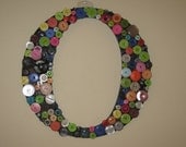 Handmade Rainbow Button & Gold bead Monogram O wall hanging great for home decor decorating