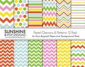 INSTANT DOWNLOAD - 12 Pastel Rainbow Chevron & Pattern Digital Papers for scrapbooking, invitations, party printables, easter, designing Il_170x135