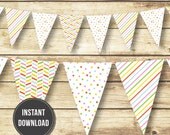 INSTANT DOWNLOAD - Printable Banner Sprinkle Confetti Party Rainbow Pastel DIY Banner - polka dot stripes art decorations - digital download Il_170x135