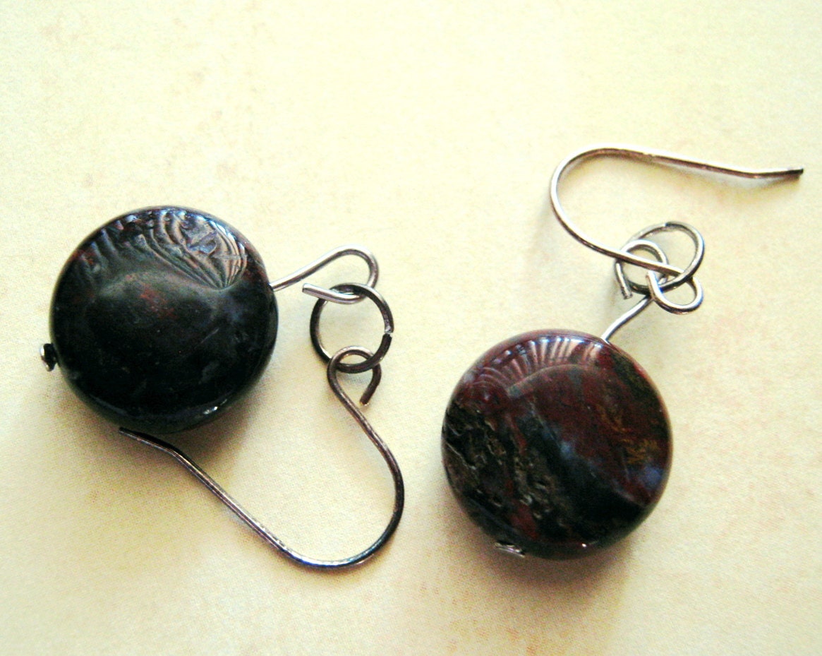 Beautiful Pietersite button earrings dangle on 925 wire