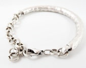 Organic Textured Bar Bracelet with Links & Lobster Clasp - Matte Silver Plated - LylaSupplies