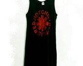 Red hot chili peppers, women dress , black tank , mini dress, spandex ,clothing, dress, screenprint  vest, rock tunic, Free size