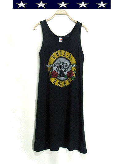 Guns n Roses, women dress , black tank , mini dress, spandex ,clothing, dress, screenprint  vest, rock tunic, Free size