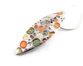 minimalist statement necklace pendant  multicolored hand painted pendant in green and orange