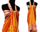 IKAT Sarongs, Beach Sarong, Beach Cover up, Pareo, Swimwear, Shawl, Scarf, WOVEN & HANDMADE, Orange, Size 47 inches x 67 inches.