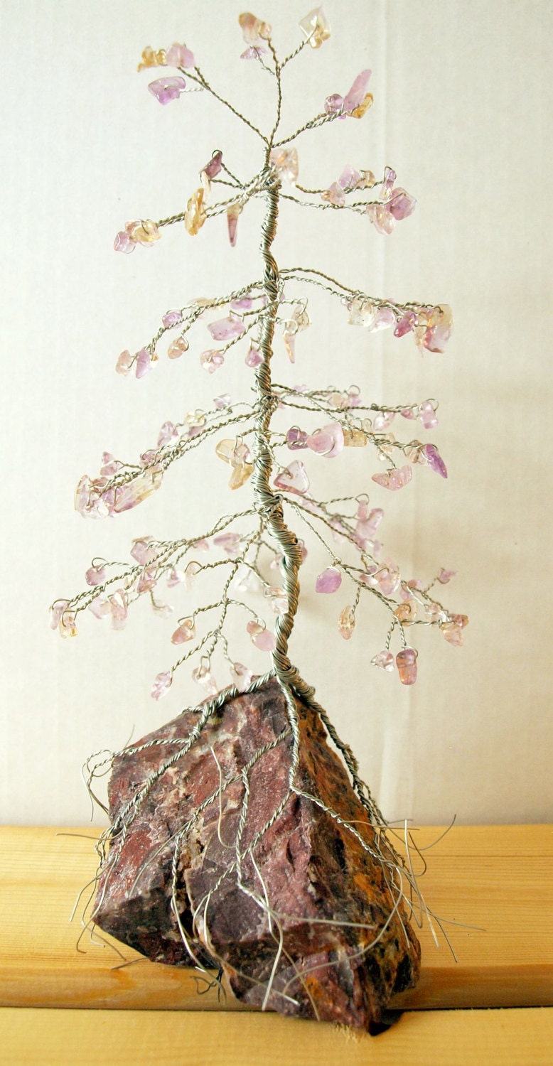 Pine GEM TREE Sculpture / Ametrine (Amethyst-Citrine) Gemstone / Home Decor, Weddings, Gifts, Chakra Healing